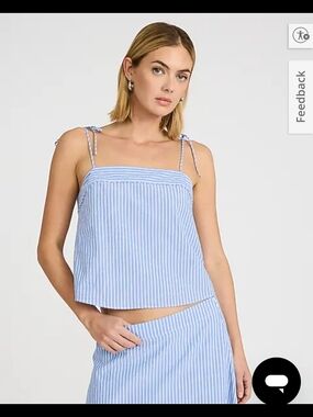 Light Blue Stripe Tie-Shoulder Crop Top